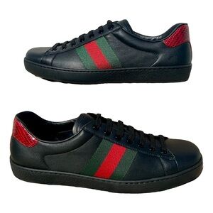 Gucci Black Sneakers with Red and Green Accents